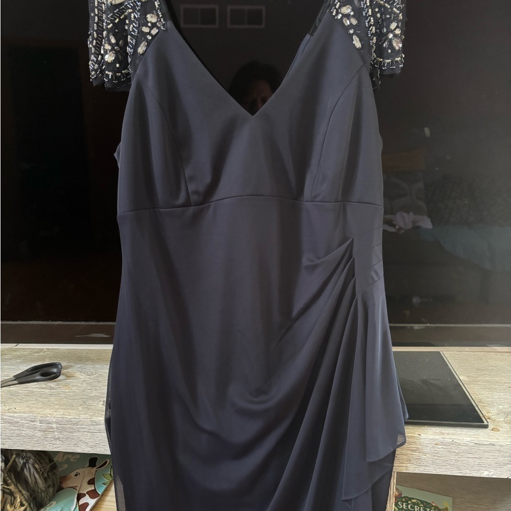 Xscape Navy Beaded Cap-Sleeve Midi Dress - Picture 7 of 11